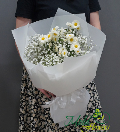 Bouquet of Chrysanthemums and Baby's Breath photo 394x433